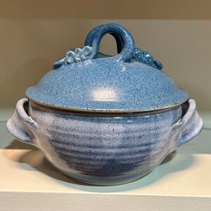 Handmade Blue Ceramic Lidded Soup Tureen